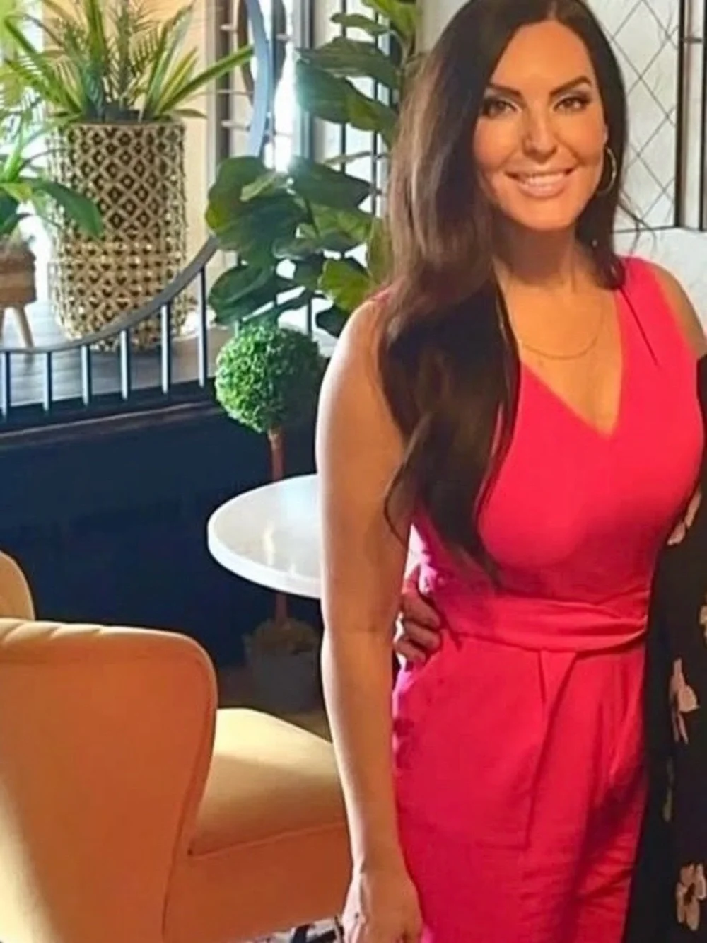 Vince Camuto Hot Pink Sleeveless V-Neck Tie-Waist Cropped Jumpsuit - Picture 3 of 5